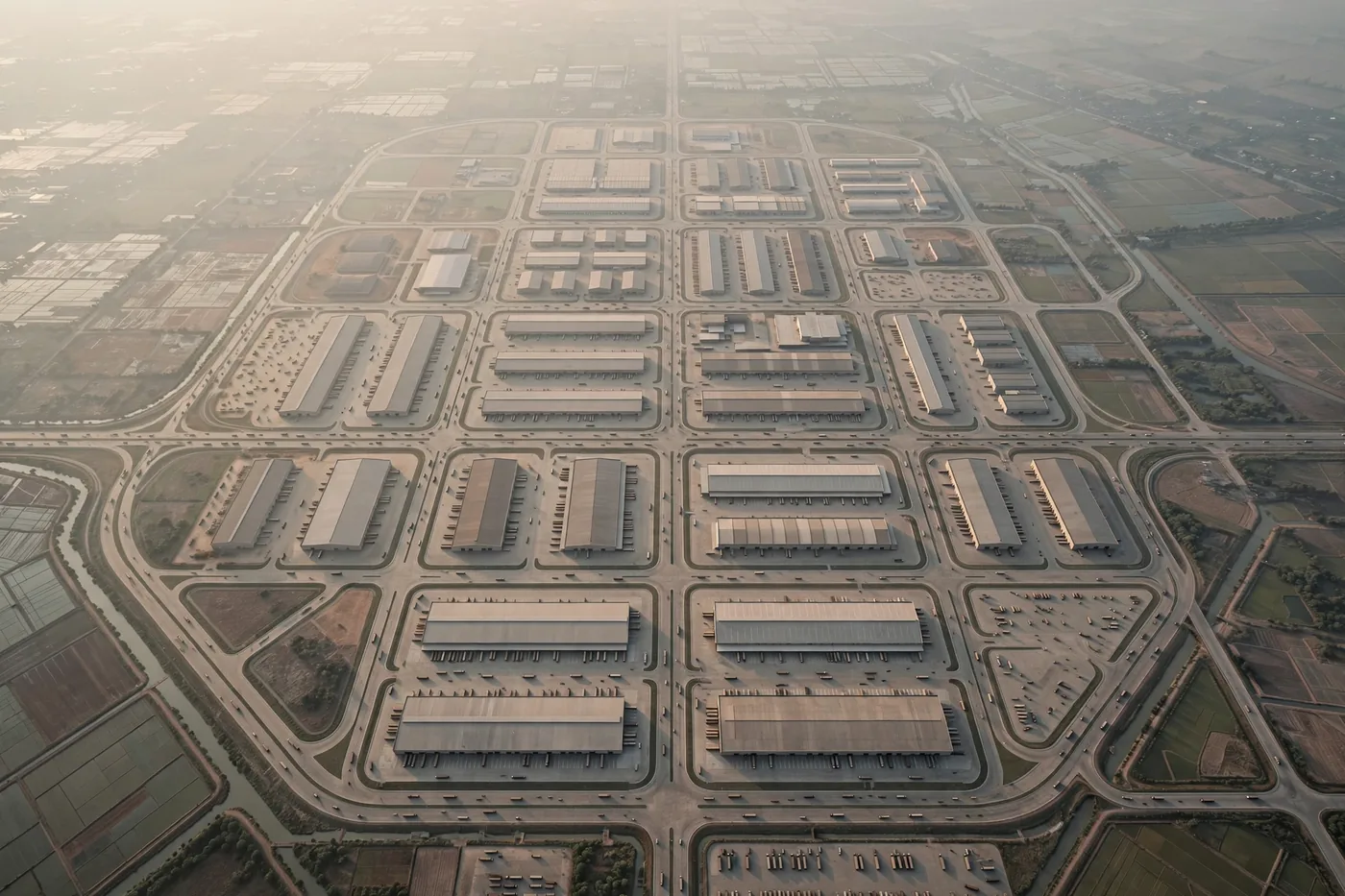 Aerial view of logistics and warehouse infrastructure in Thailand